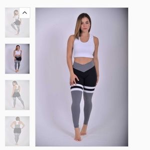 Black grey striped leggings